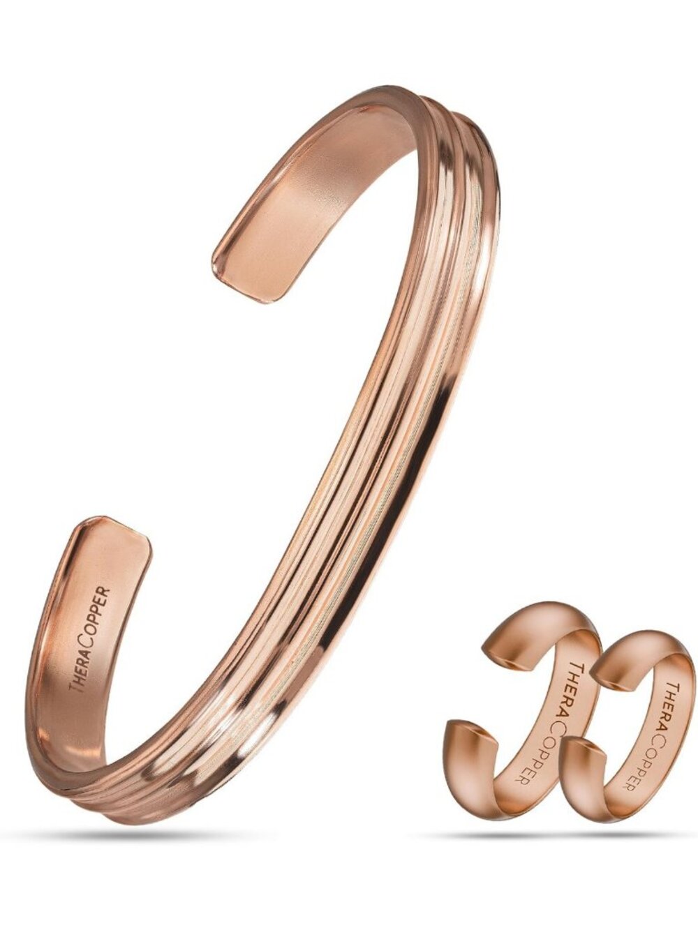 Copper Jewelry Bundle: 2 Pack Rings & Cuff Bracelet, 100% Pure Raw Solid